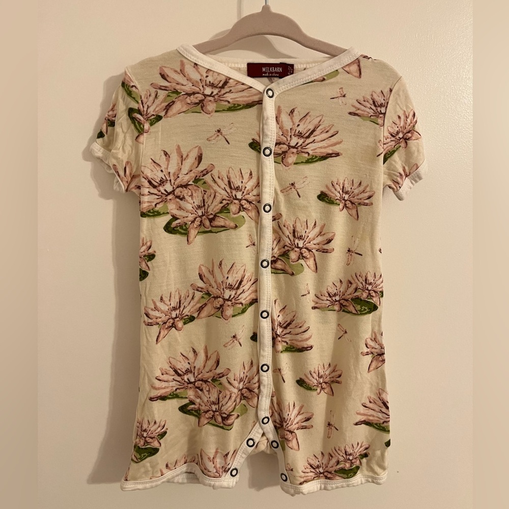 Milkbarn Water Lilly Print Girls Romper